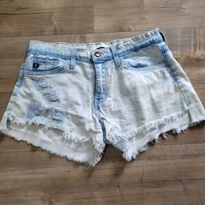 KanCan Women's 28 Blue Denim Shorts Bleached Distressed Destroyed Lace BK1040